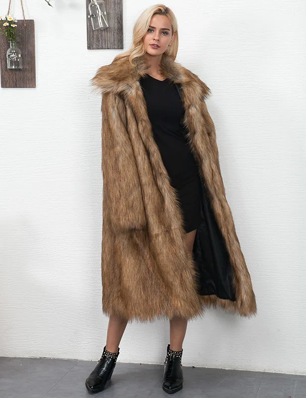 Winter Women Faux Fur Coat Long Solid Color Trim s Belt ry Womens Warm Jackets Sleeve Elegant Lady Fashion