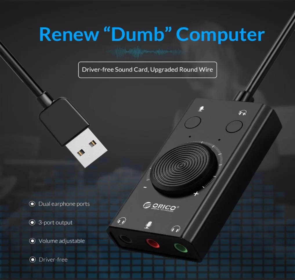 Externt USB -ljudkort för datorspel PS4 Stereo Mic Speaker Headset Audio Jack 35mm CABLE Adapter Mute Switch Volym Justm4175938