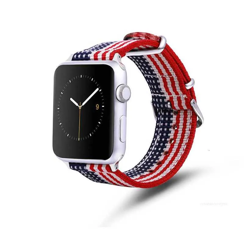 Diseñador para Apple Watch Rainbow Nylon Band Bandera estadounidense Iwatch Bands Serie 123456SE Deportes Unisex con hebilla de acero inoxidable DesignerI0AMI0AM