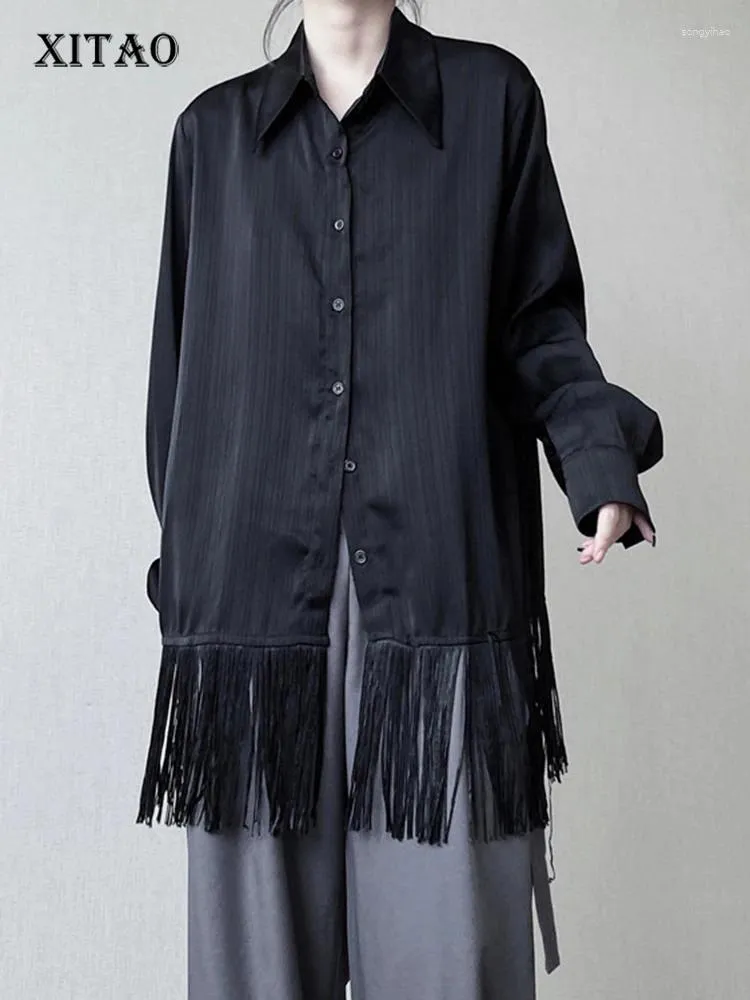 Blouses Femmes Xitao Casual Tassel Shirt Lâche Apparaît Mince All-Match Femmes Automne Arrivée Mode Tendance Street Wind Top 2024 CX1002