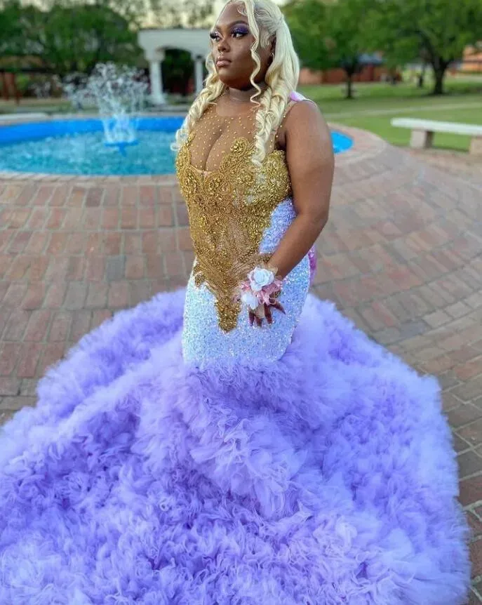 2024 Silver Lilac Purple Plus Size Black Girl Prom Purple Prom Dress with Crystal Ruffles and Train for Evening Birthday Lilac \u0026 Purple Plus Size Prom Dress: Ruffles, Crystals, \u0026 Train. Shop Now!  from Dhgate Prom Dresses - price 429.3
