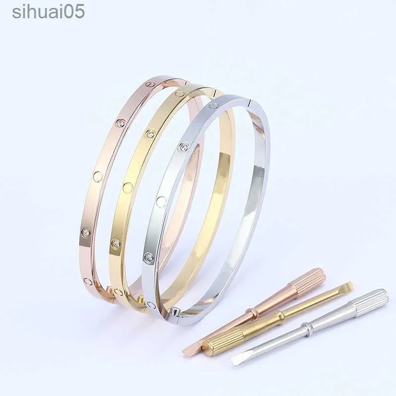 Bracelets 4MM Thin 6th Titanium Steel Designer Women Men Love silver rose Screw Nail Bangles Bracelet original bag 240228