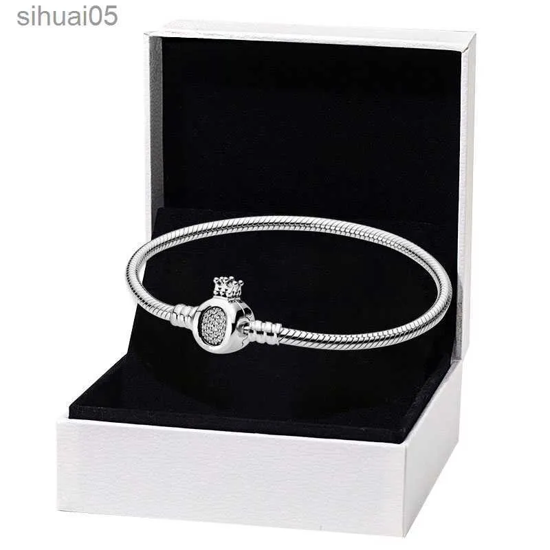 Armbänder Armbänder Krone O Verschluss Schlangenkette Armband für Sterling Silber Handkette Hochzeit Für Frauen Freundin Armbänder Original Box Set 240228