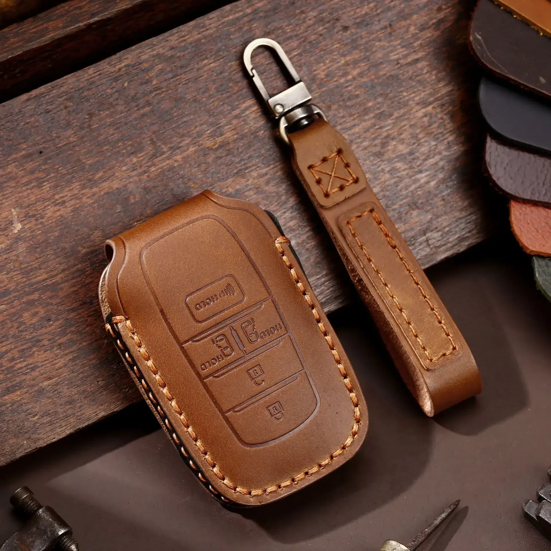 Leather Car Smart Key Case Cover for Toyota Sienna Rav4 Prime Prius Prime 2019 2020 2021 2022