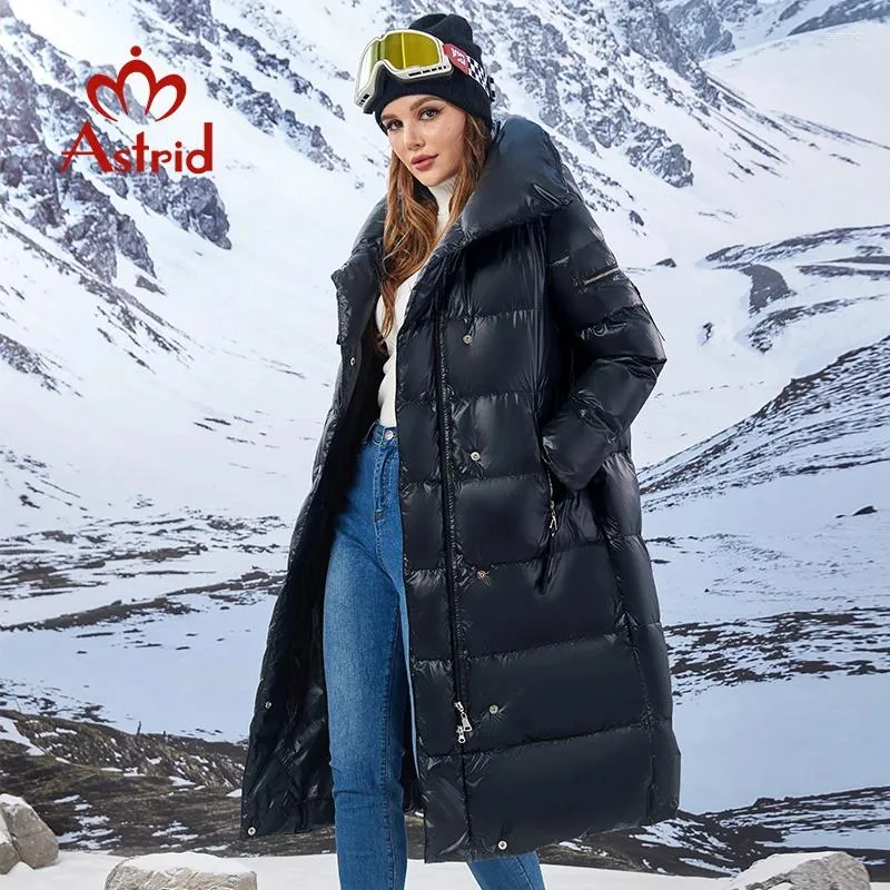 Kvinnors dike rockar Astrid Winter Jacket Huven Double Breasted Long Parkas Warm Padding Puffer Quiltad Coat Down Thick Snow Wear