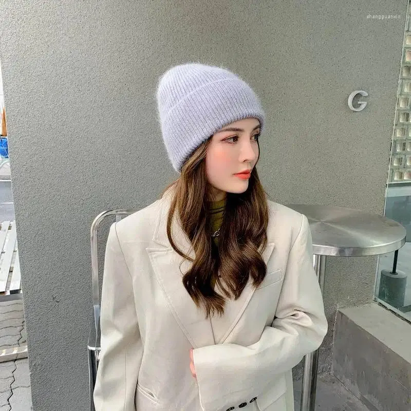 Berets 2024 Selling Winter Hat Real Fur Hats For Women Fashion Warm Beanie Solid Adult Cover Head Cap