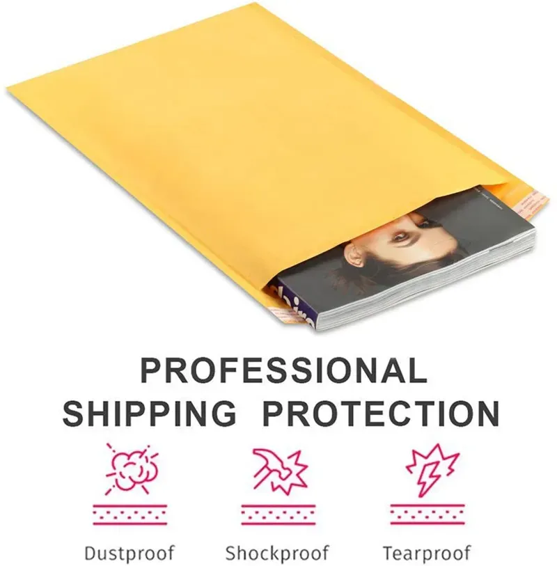 Kraft Paper Bubble Envelopes Bags Mailers Padded Ship Envelope with Bubbles Mailing Bag Drop Ships Yellow