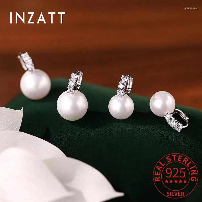 Boucles d'oreilles INZAReal 925 argent Sterling Zircon 10/12mm perle pour les femmes à la mode bijoux fins accessoires minimalistes