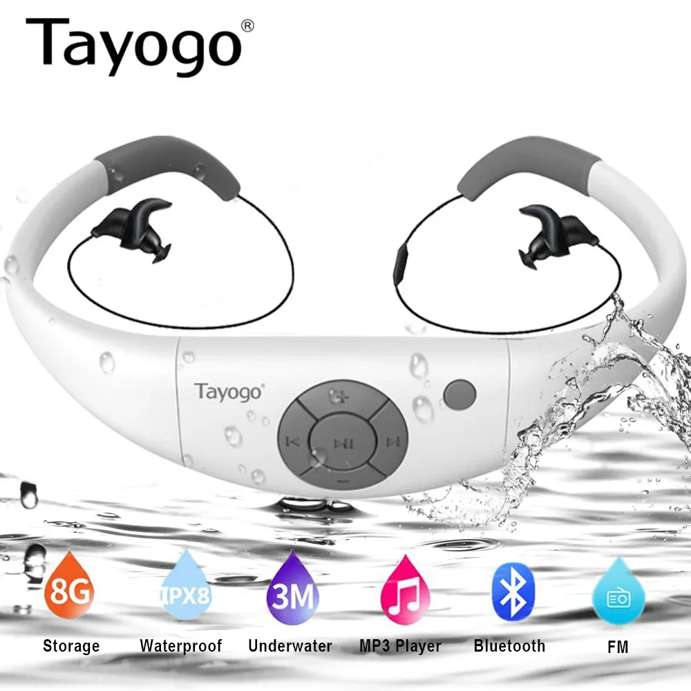 Players Tayogo W12 HIFI Swimming Headset MP3 Music Player with Bluetooth FM Radio Pedometer IPX8 Waterproof Headphone Sports Mp3 Player