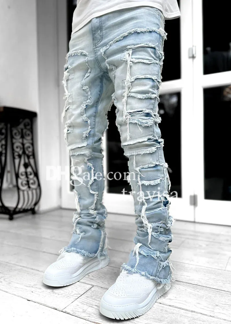 DHgate.com:Purple Stacked Patch Distressed Straight Denim DHgate.com:Purple Stacked Patch Distressed Straight Denim