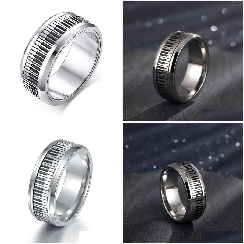 Band Rings Men Music Piano Keyboard Ring Stainless Steel Rotatable Spinner Rings For Man Boyfriend Gifts Sier Tone Drop Delivery Jewe Dhp3O