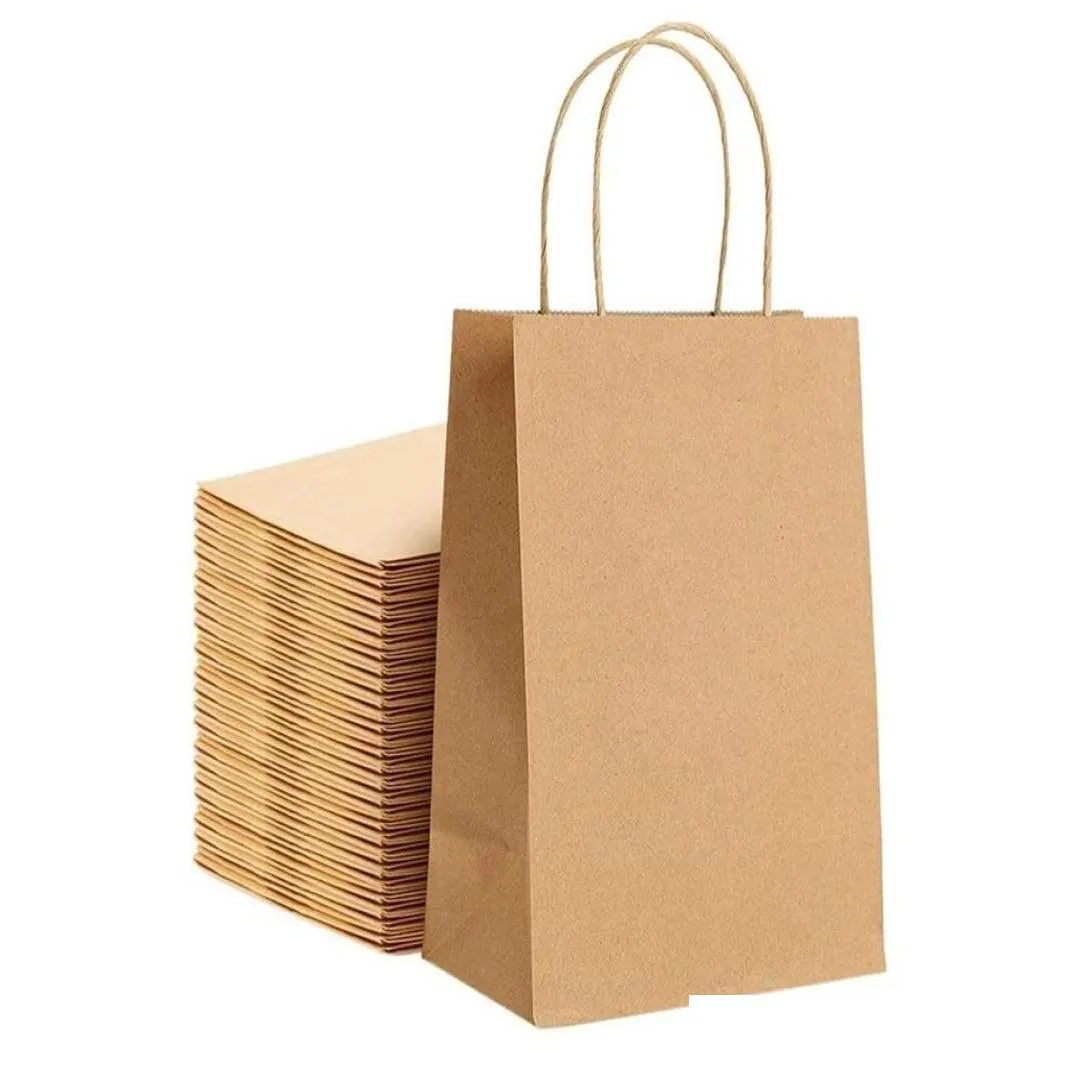 Present Wrap Kraft Paper Bags 25st 59x314x82 inches Small With Handtag Party Shop Brown Retail24523458389 Drop Delivery Home Garden FE DH4RE