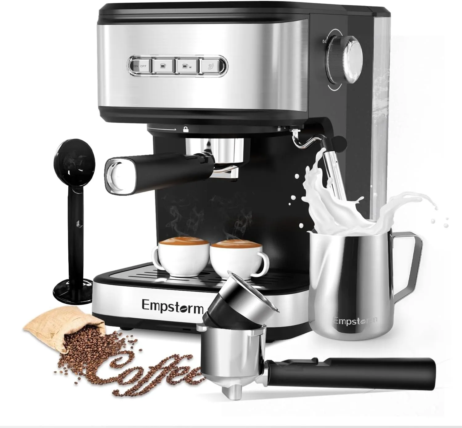 Espresso Machine 20 Bar, in Espresso Maker with Milk Frother Steam Wand  for Latte and Cappuccino, Pod, Powder and Capsule Portafilter, 50oz 