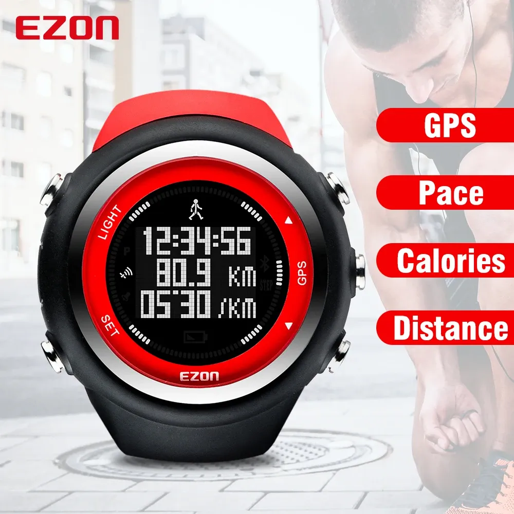 Watches Ezon Gps Distance Speed Pace Calories Counter Men and Women Outdoor Sports Watches Digital Watch Running Wristwatch Montre Homme