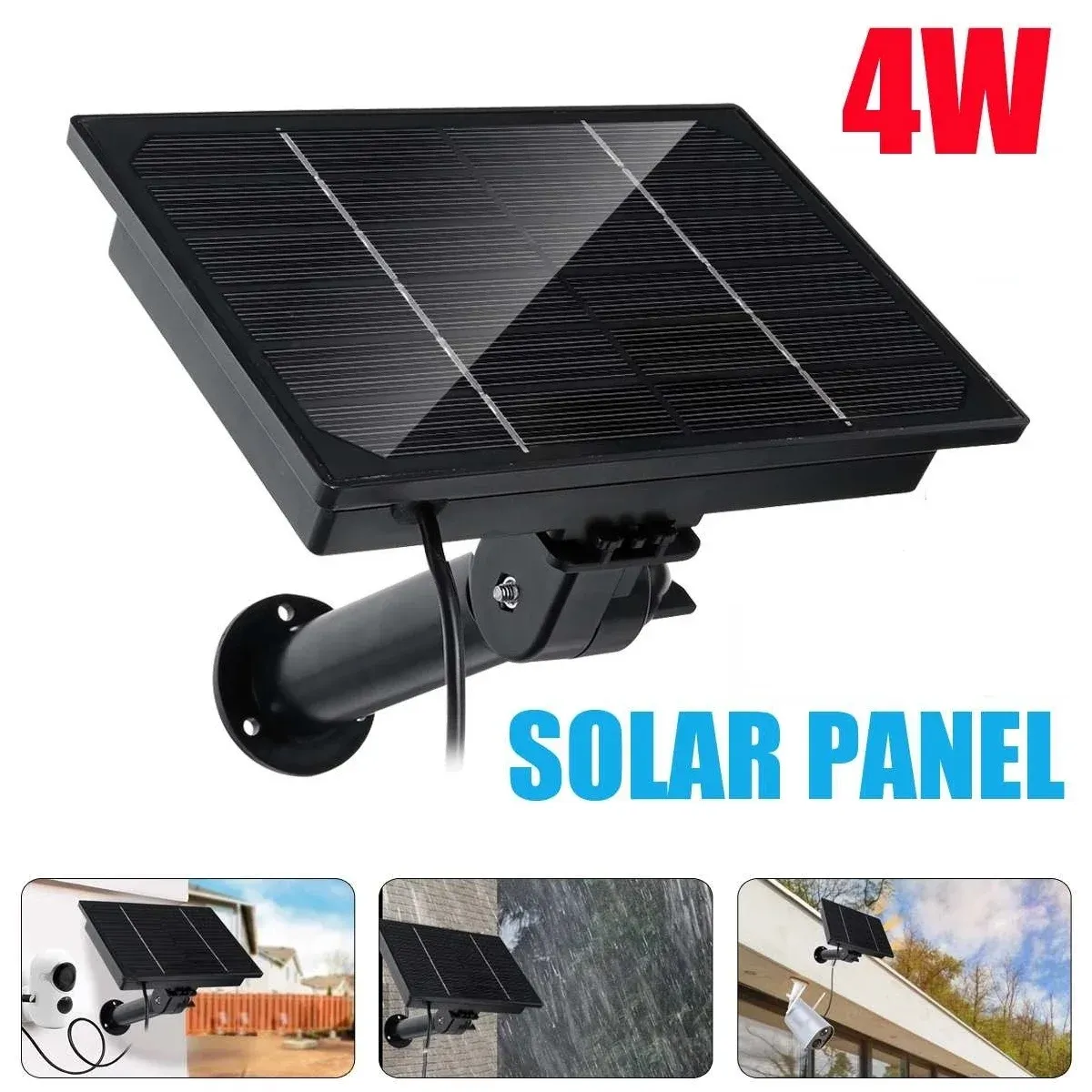 Solar utomhus laddningsbar solpanelkraft 2m kabel USB Typ C 5V 12V 4W Vattentät solpanel Byggt batteri för telefon/IP -kamera