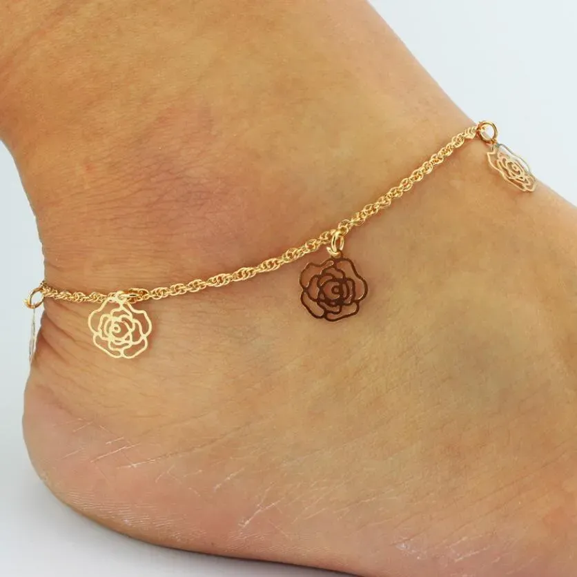 Gold Bohemian Anklet Beach Foot Jewelry Leg Chain Fjäril Dragonfly lämnar ankletter för kvinnor barfota sandaler ankelarmband fötter