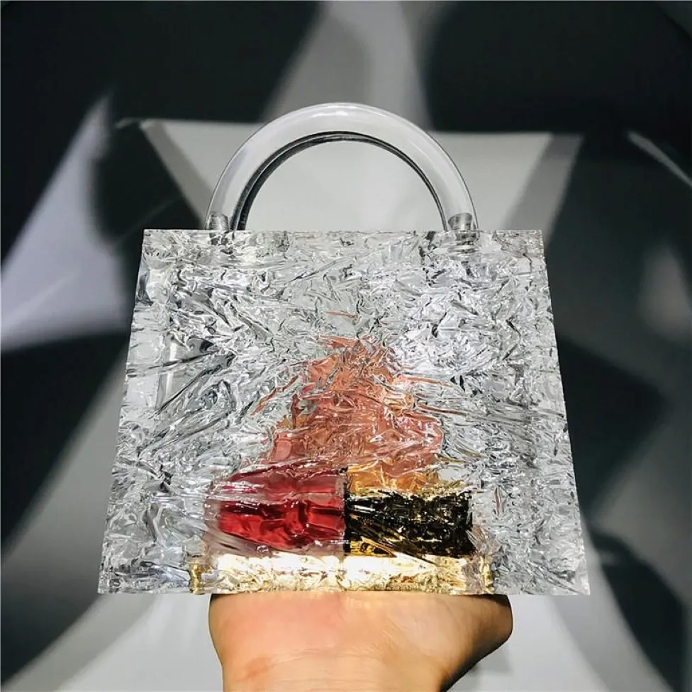 Transparente gelo crack acrílico bolsas cristal claro acrílico sacos de embreagem designer balde saco transparente jantar com acry327w