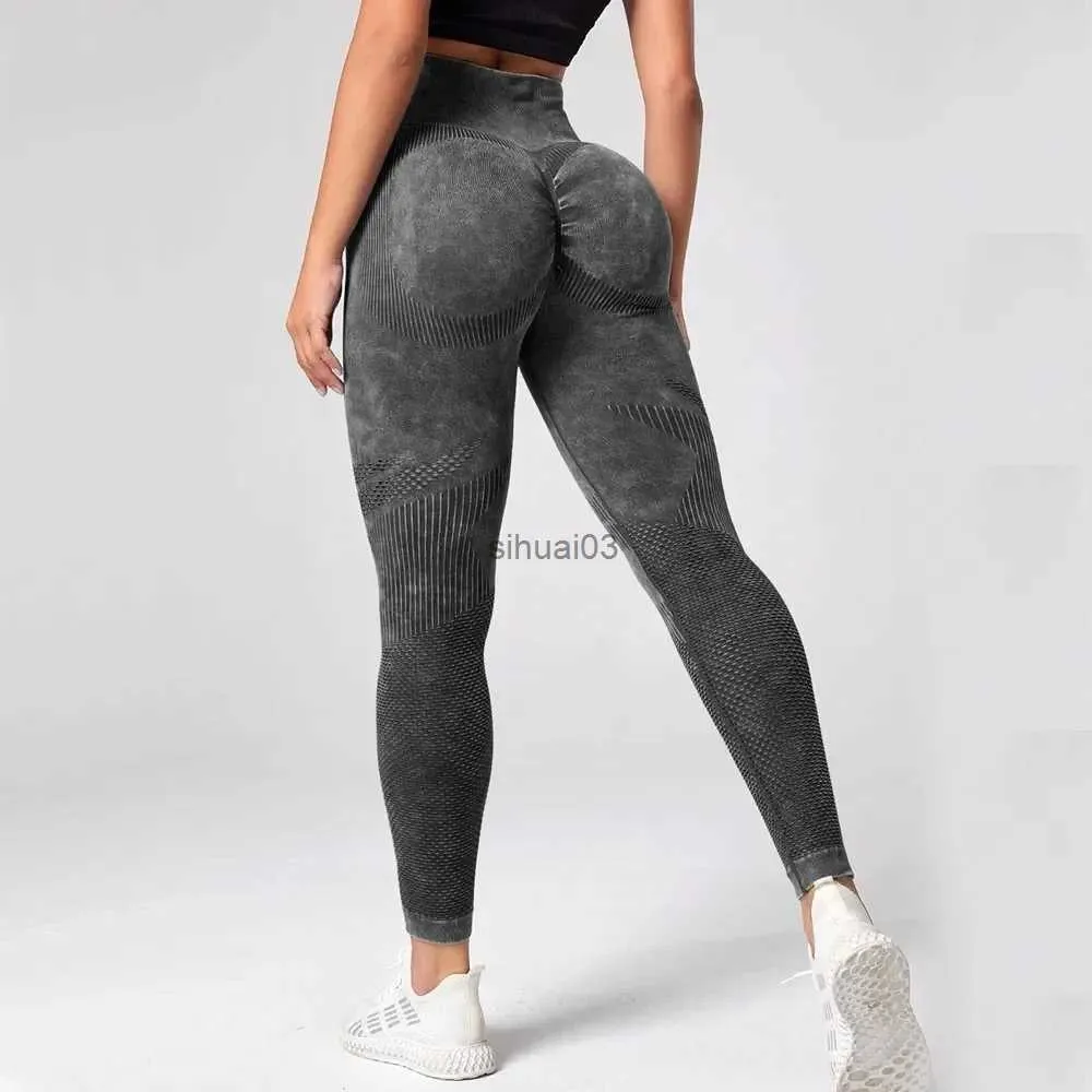 Pantalons pour femmes Capris 2023 Femmes Leggings Lavage Yoga Pantalon Bubble Butt Push Up Fitness Legging Taille Haute Scrunch Serré Mujer Gym Legging Sans Soudure