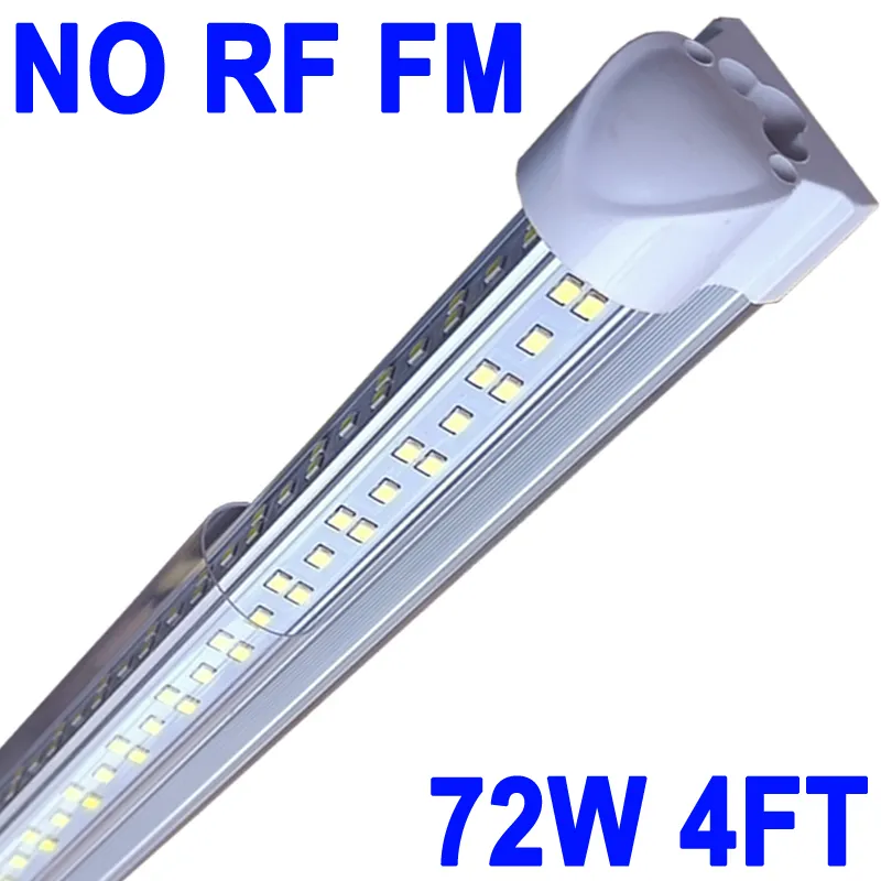 Tubolare LED integrato da 4 piedi 72W T8 a forma di V 48" quattro file 72000 lumen NO-RF RM (equivalente a fluorescenza da 300 W) Copertura trasparente 6500K Luci da negozio a LED da 8 piedi crestech