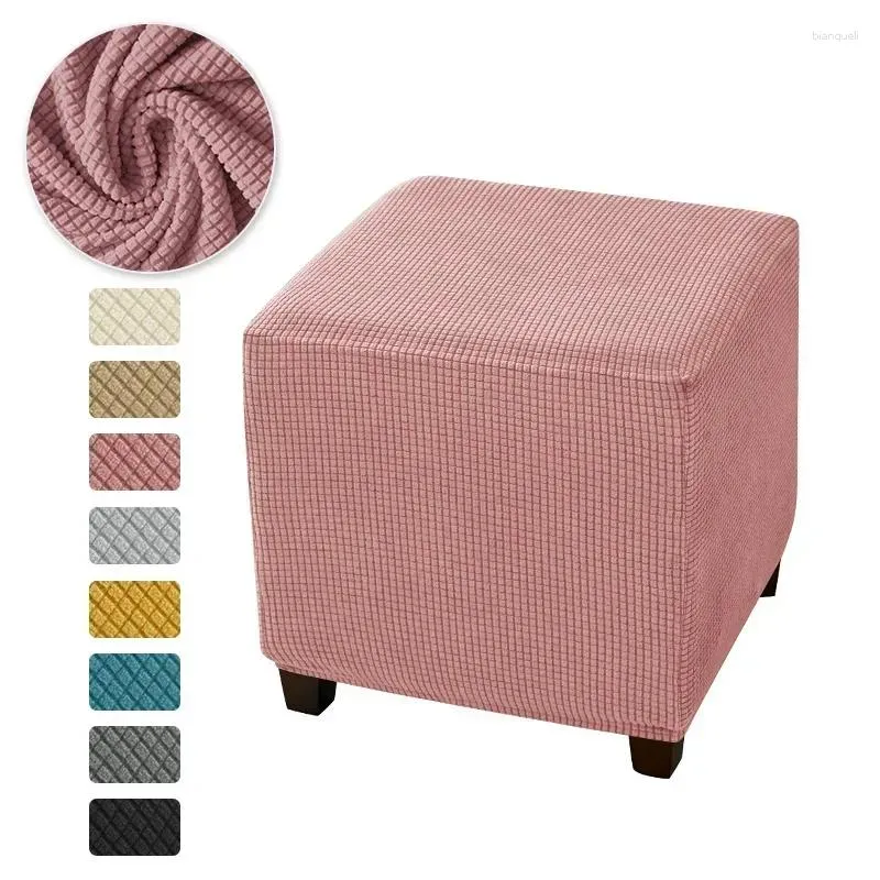 Stol täcker Jacquard Ottoman Elastic Spandex Footrov Slipcover Stretch Square Pall For Living Room Home Furniture Protector