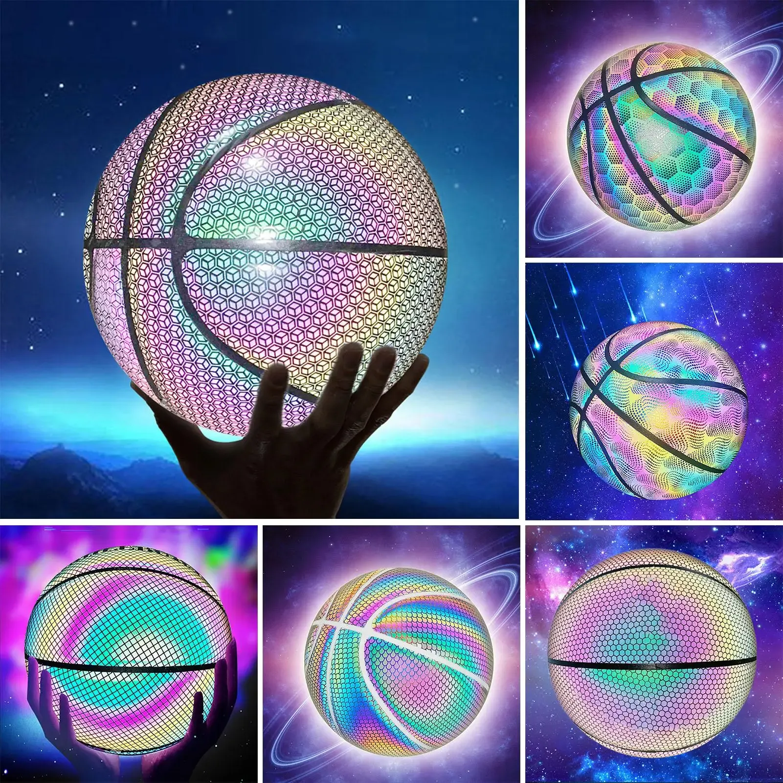 Goods Luminous Basketball Ball Holographic Reflective Lighted Flash Ball PU WearResistant Glowing Basketball Night Sports Game