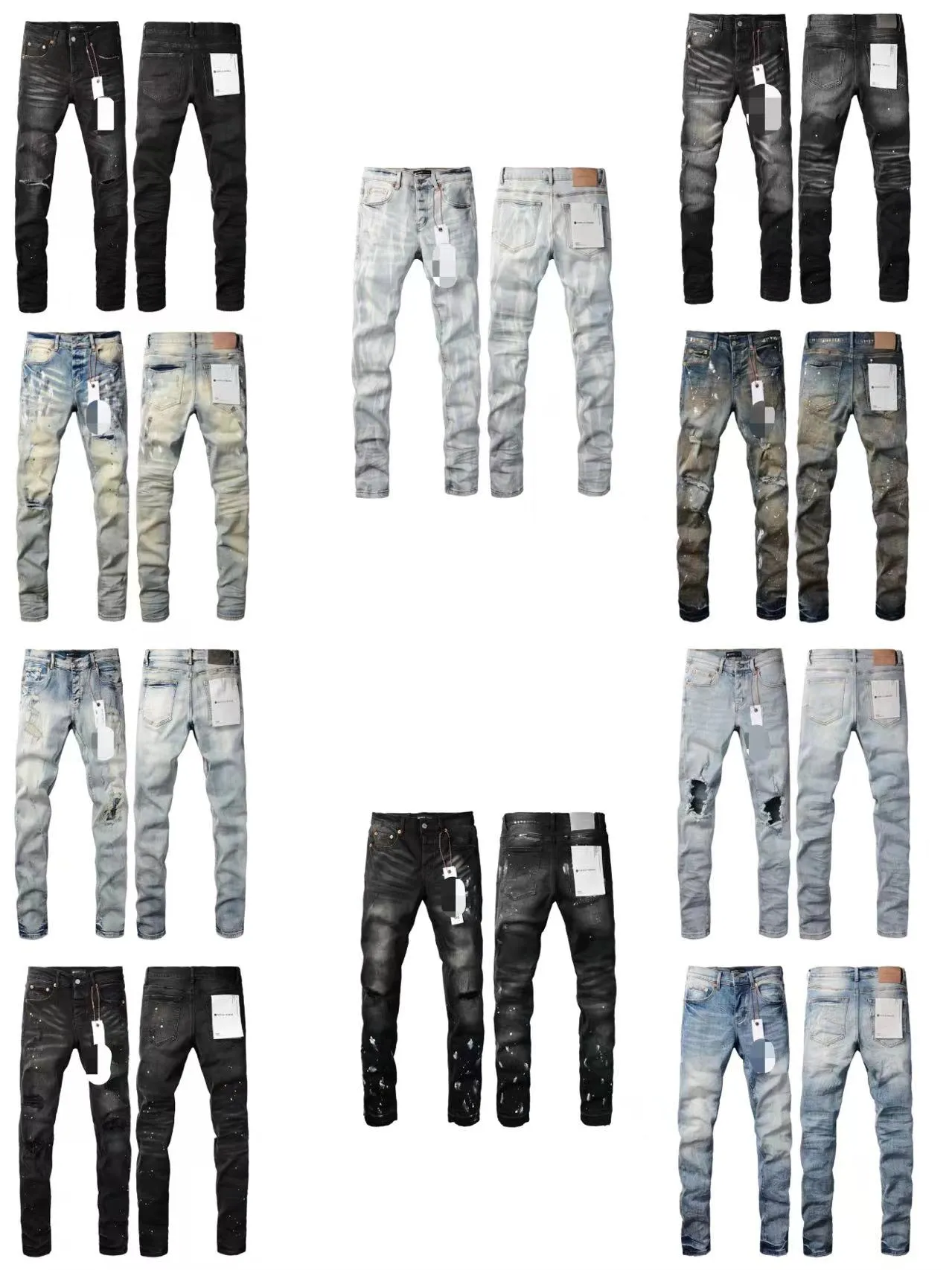 Designer högkvalitativ herrlila jeans mode kvinnor lila varumärke trend nödställt svart rip slim fit motorcykel sportbyxor rippade byxor