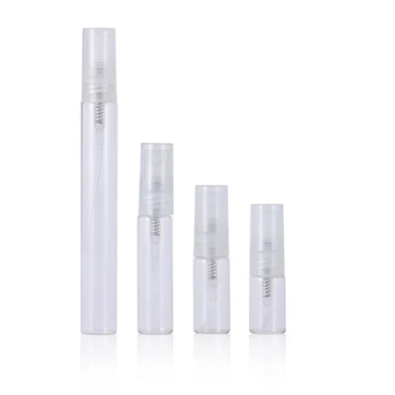 Partihandel klar glasflaska 2 ml 3 ml 5 ml 10 ml påfyllningsbar mini parfymflaska med klar pumpsprut topp ZZ