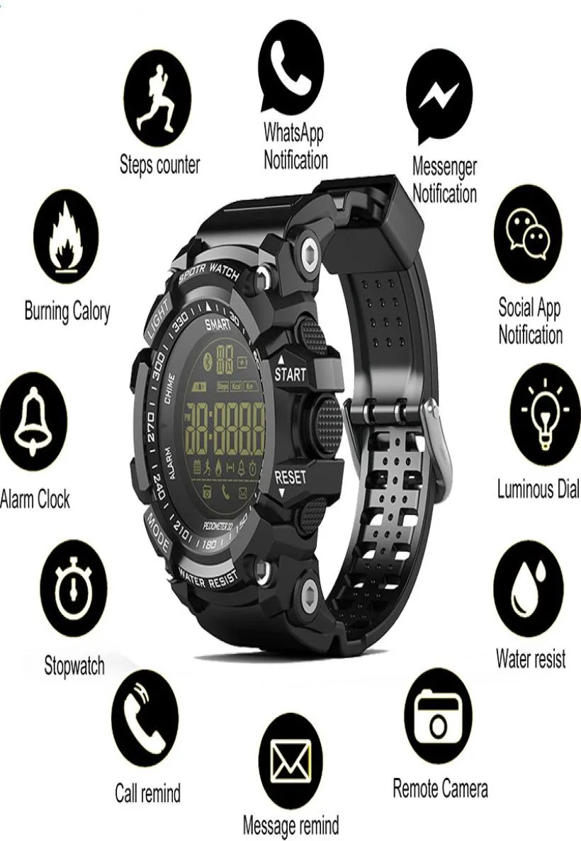 Horloge Bluetooth EX16 montre intelligente Notification télécommande podomètre montre de Sport IP67 étanche Men039s montre-bracelet pour iPhone9932585