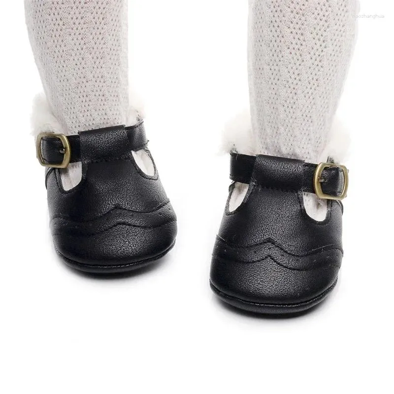 İlk Yürüyüşçüler Kız Bebek Prenses Elbise Ayakkabı Kış Sıcak Mary Jane Flats Slip Olmayan Fleece Crib Kids 0 ila 18 Ay Erkek Kızlar için