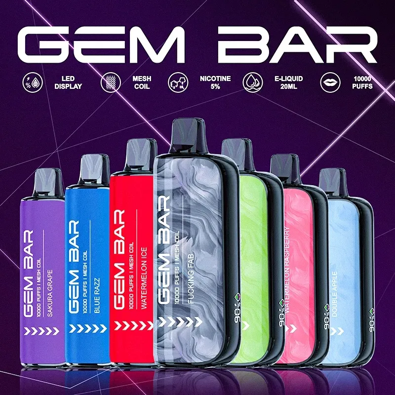 USA Magazzino UE GEM BAR 10000 soffio Vapes monouso soffio 10k penna vape Visualizzazione a schermo intero Sigarette elettroniche Pod vaper preriempito Bobina a rete Ricaricabile 15 flaovr Wholeslae