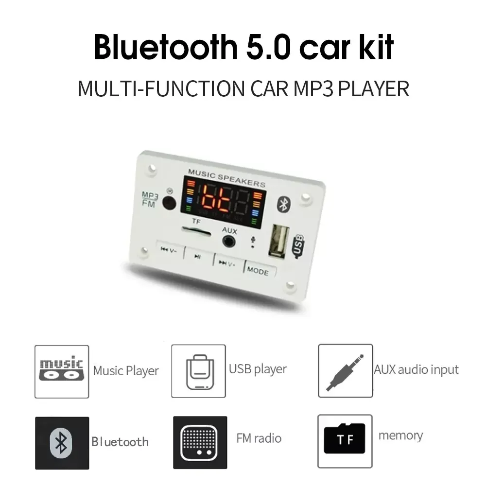 Oyuncular Handsefree Mp3 Pansiyon Kod Çözücü Tahtası 5V 12V Bluetooth 5.0 Araba FM Radyo Modülü Destek FM TF USB AUX Kayıt Cihazları