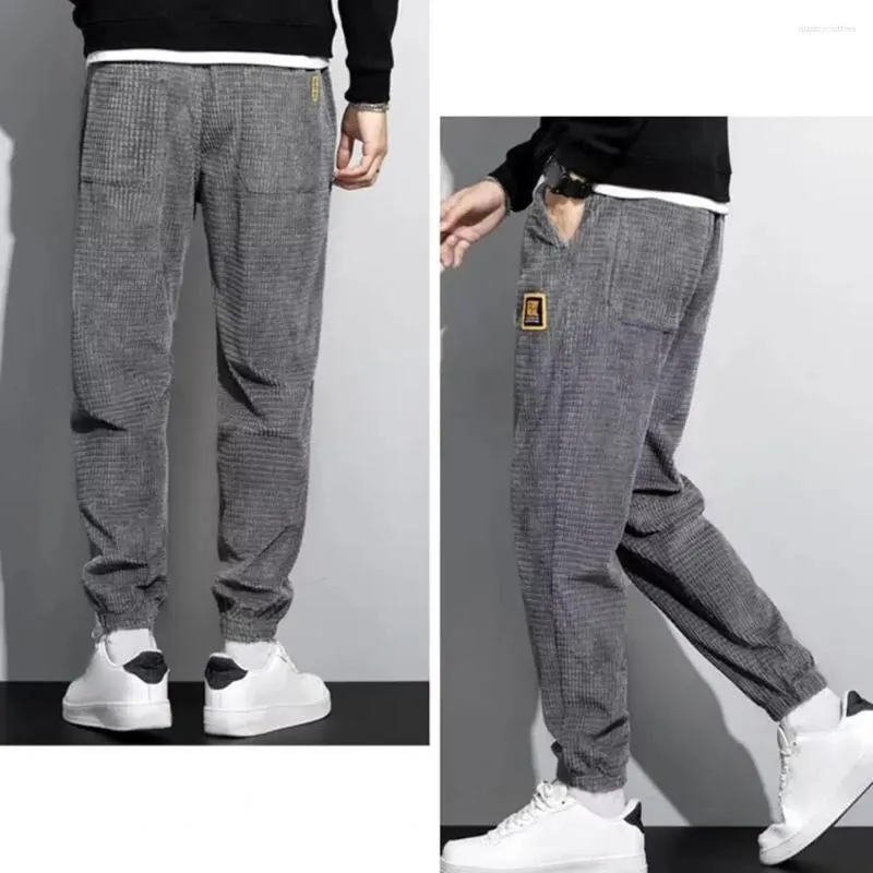 Men's Pants Straight Corduroy Slim Fit Harem Trousers With Elastic Waist Pockets For Autumn Winter