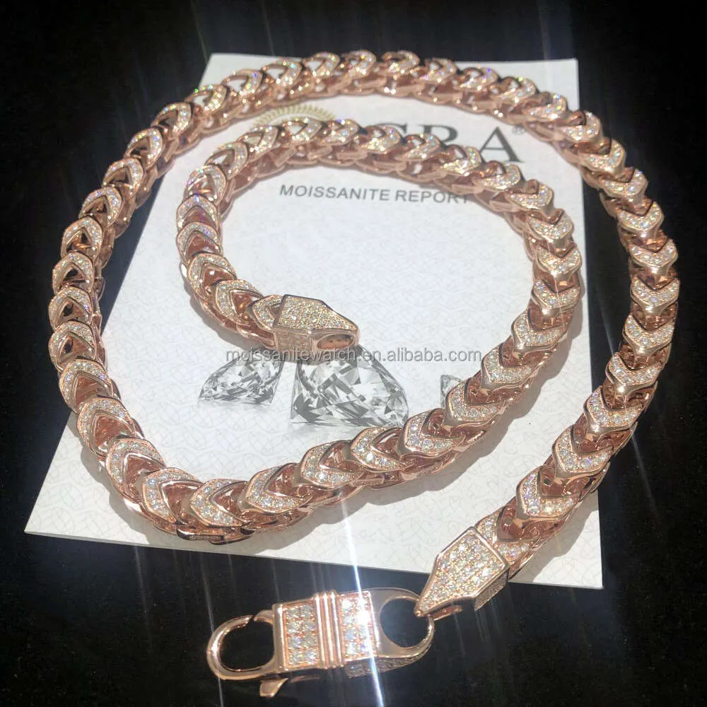 8mm VVS Moissanite Iced Cuban Chain Halsband S925 Silverpläterad 18K Gold Hip-Hop Maiami Mens Rose Gold Cuban Chain Chain Chain