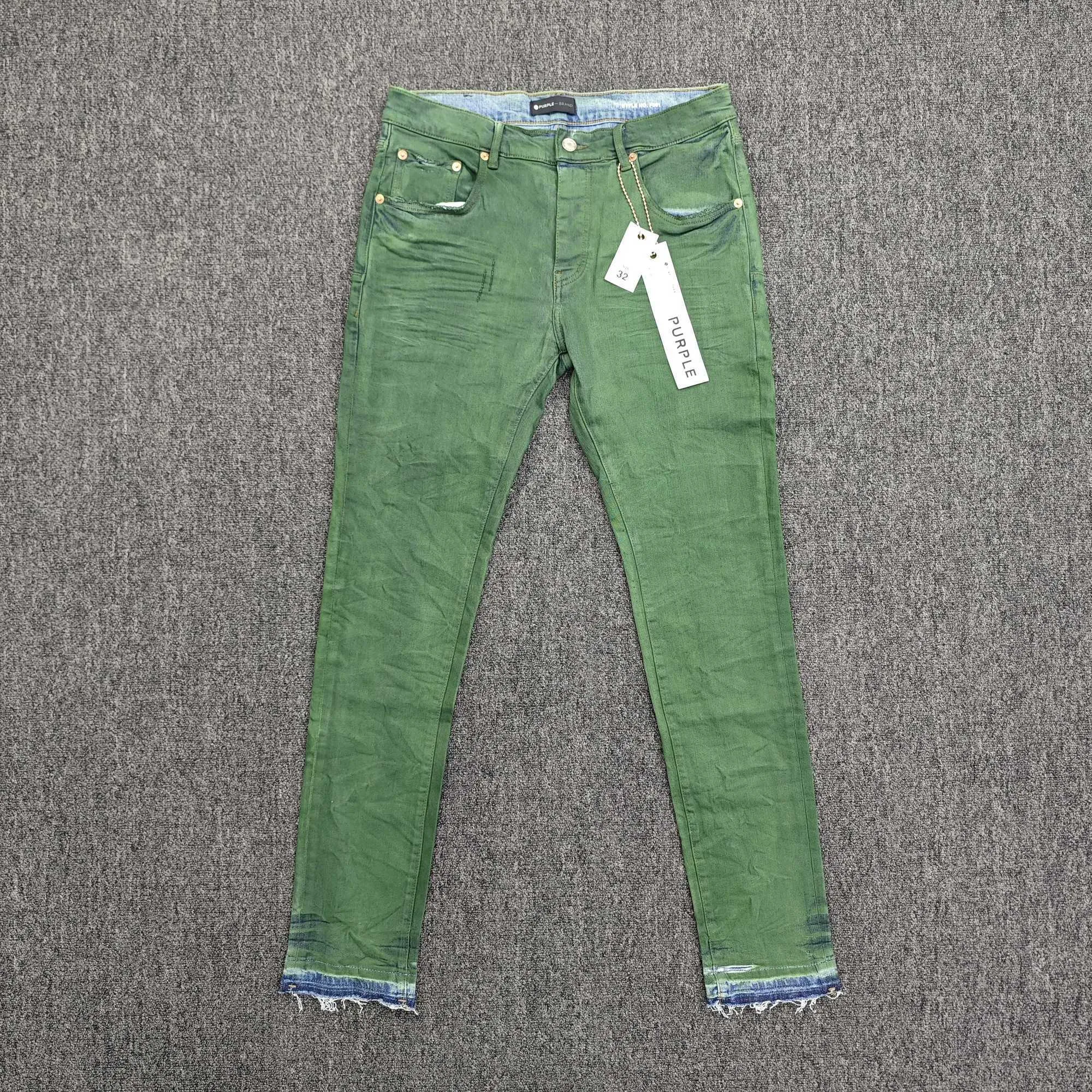 Дизайнерская одежда Мужские джинсы Элитный бренд Purple Man Фиолетовый бренд Мужские зеленые слои с низкой талией Slim Fit Us Размер Микро эластичные джинсы