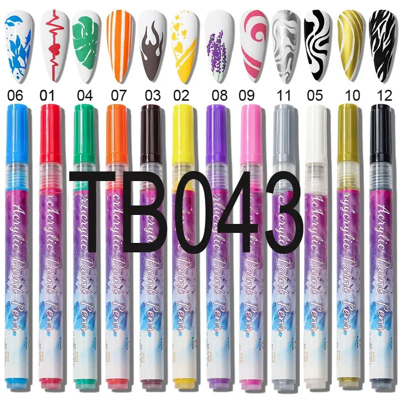 12 kleuren Graffiti acryl nagelverf pennenset Nail Art waterdichte tekening liner polish pen 1 * KIT abstracte lijnen manicure polish * 240220