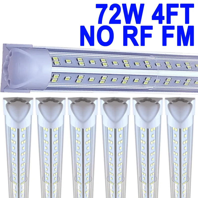 LEDショップライト4フィート、72W LEDチューブ照明器具、4フィートクリアカバーNO-RF RMクールホワイト6500K、V字型の統合フィクスチャークーラードア照明25パックキャビネットクレスチ