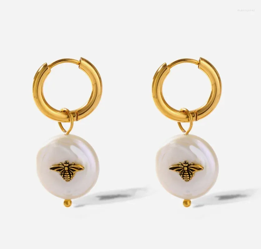 Hoop Ohrringe Minar Vintage Unregelmäßige Süßwasser Perle Biene Für Frauen Mujer 14K Reales Gold Überzogene Kupfer Aussage Casual schmuck