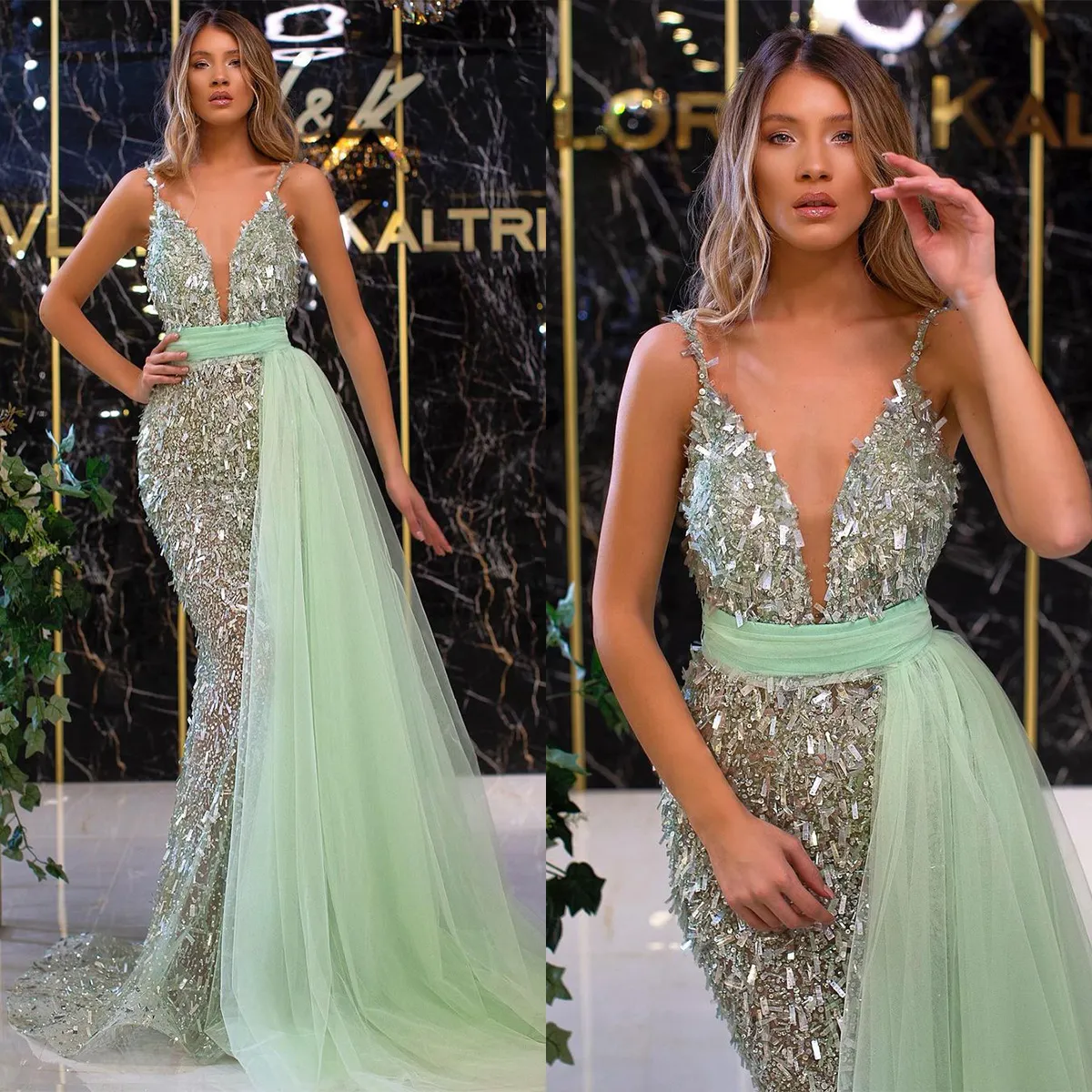 Shiny Sequined Mermaid Evening Dresses Sexy V Neck Slim Prom Gowns Custom Made Beading Junior Dress