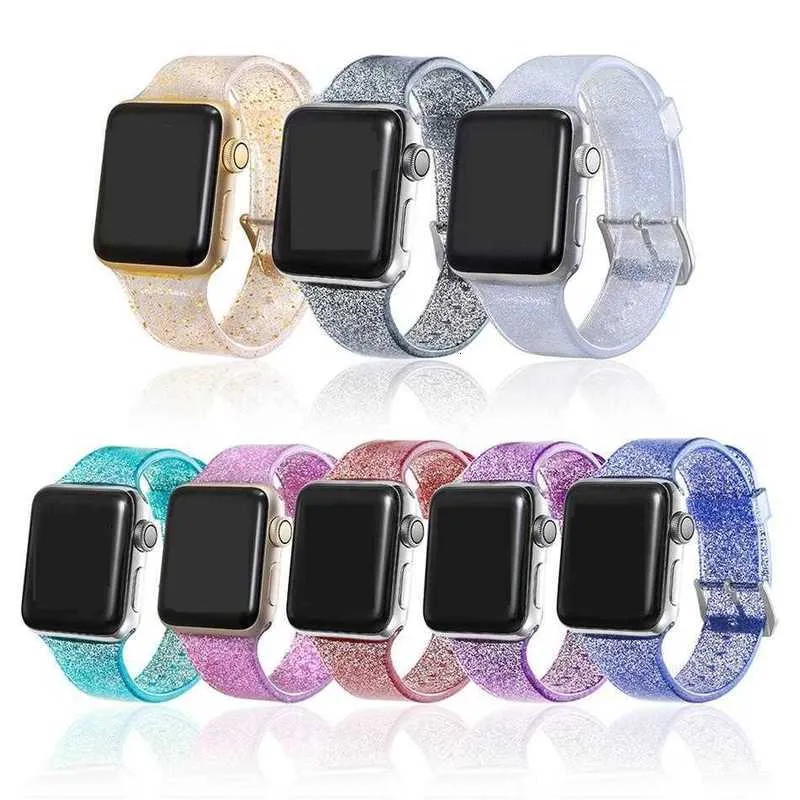 Bracelet de créateur pour montre 42mm 44mm, bracelet scintillant en silicone transparent pour iWatch 38mm 40mm, bracelet de montre confortable designerSW0PSW0P