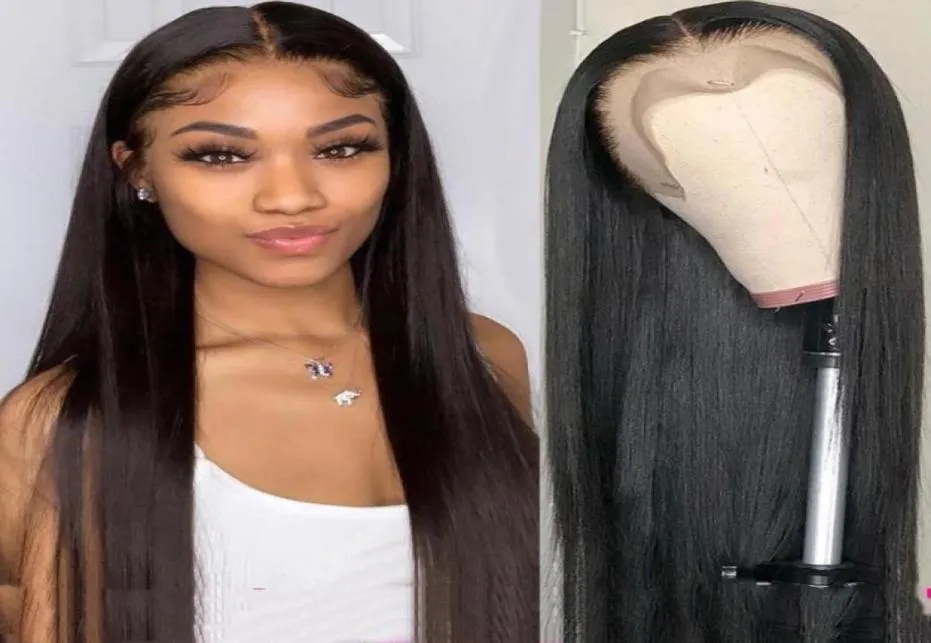 AAA5 Brésilien Noir Longue Soyeuse Droite Pleine Perruques Cheveux Humains Résistant À La Chaleur Sans Colle Synthétique Avant de Lacet Perruque pour Les Femmes De La Mode 38376727