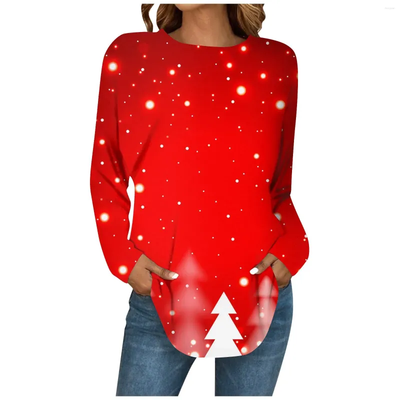 T-shirt da donna Albero di Natale Pupazzo di neve Stampa 3D T-shirt a maniche lunghe da donna Oversize Streetwear Donna Tunica Tees Tops Abbigliamento