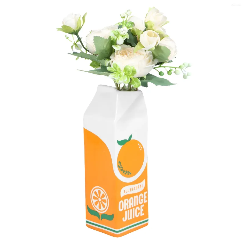 Jarrones Jarrón de jugo de naranja Caja vintage Linda decoración de flores creativa Cerámica Decorativo multiusos para
