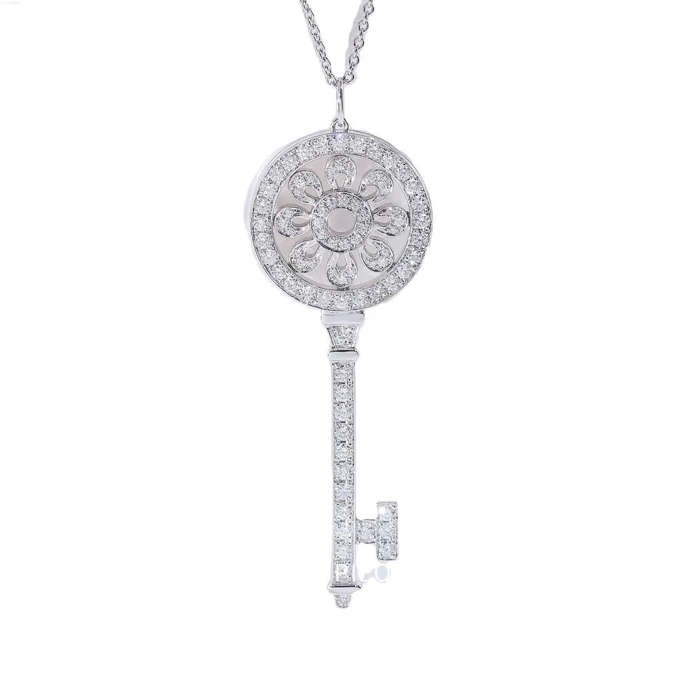 t Collana a forma di chiave Ciondolo in oro bianco massiccio 18 carati Collane di girasole Collana standard originale Gioielli con diamanti