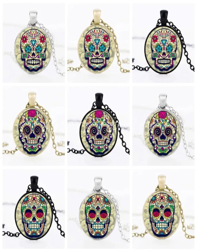 Charms Glass Dome Skull Statement Necklace Jewelry Sugar Skull Chain Choker WomenMen Handmade Necklaces Pendants Christmas Gift6254209
