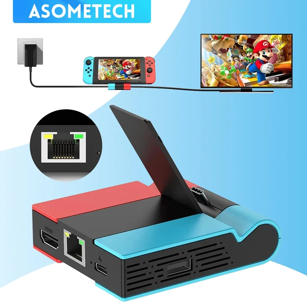 Ampoules Switch Dock Tv Station d'accueil avec Gigabit Ethernet 4k Hdmicompatible adaptateur de support de charge Hub USB pour Nintendo Switch Oled