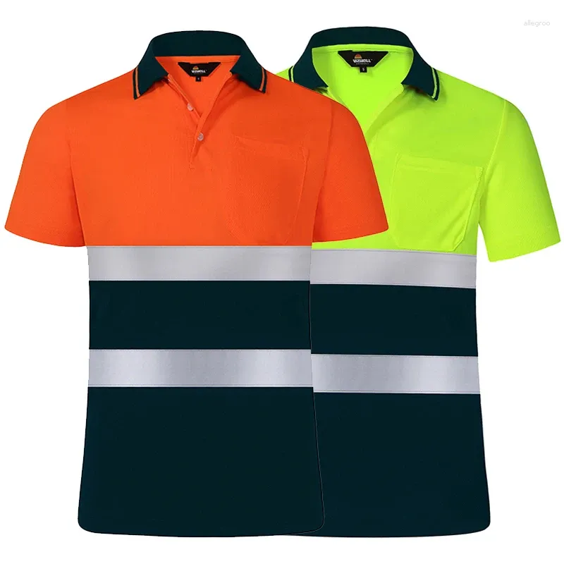 Poloshirts für Herren, Sicherheitspolohemden für Herren, Arbeitskleidung für den Bau, mit Tasche, gut sichtbares, gut sichtbares T-Shirt in Gelb/Marineblau