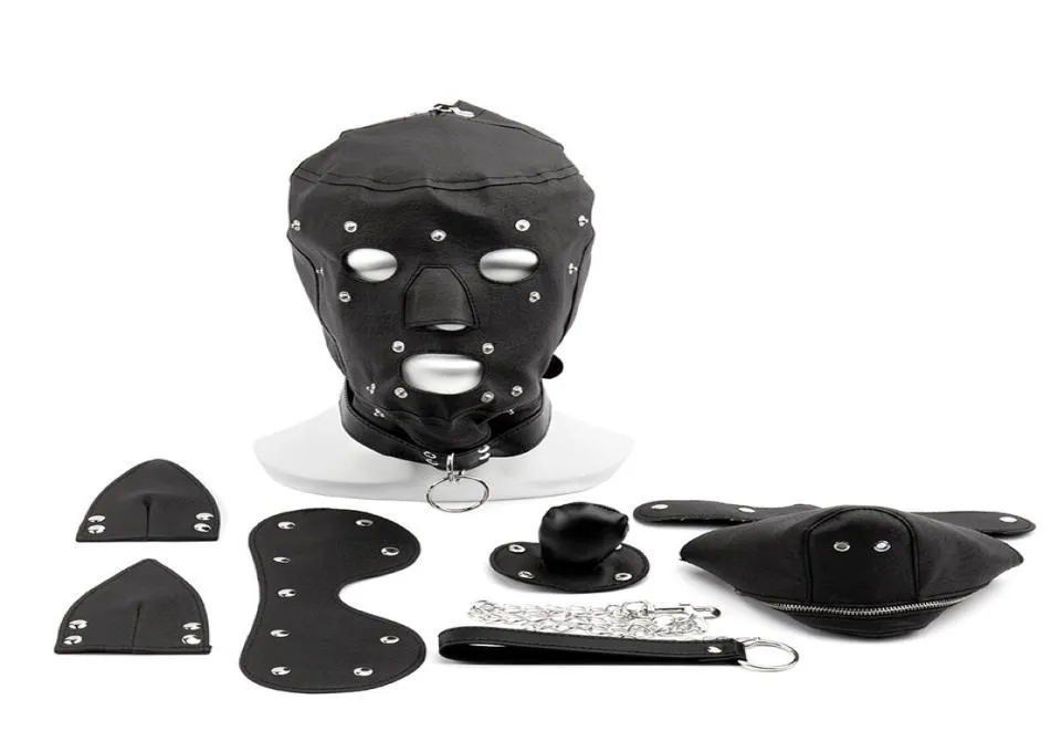 Fetish PU Leer Hond Masker Hoofdharnas Seksslavin Halsband Mondknevel Bondage Kap Blinddoek Volwassen Spelletjes Speeltjes voor koppels 01351047