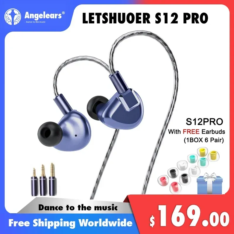 Słuchawki Letshuoer S12 Pro In Ear Słuchawki Basowy magnetyczny Planar Driver IEM HiFi Słuchawki Sier Słowo -platowany kabel miedziany 3in1 Kz 7Hz