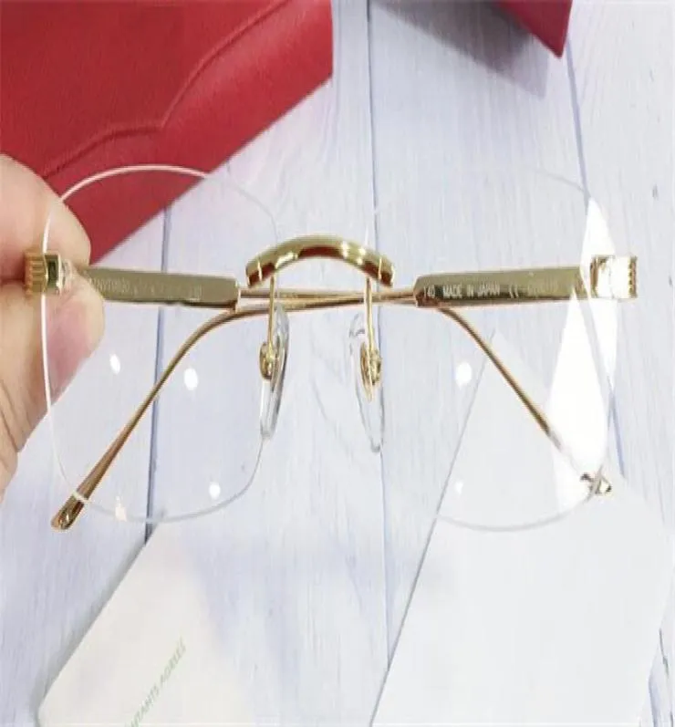 Mode-Brille, verschreibungspflichtig, 0011, randlos, goldfarbener Rahmen, optische Brille, klare Linse, einfacher Business-Stil für Herren, 4455281