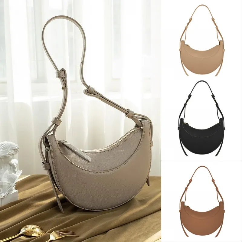 Justerbar axel crossbody väska kvinnor flickor shopping resedesigner tote handväska numero dix semilunar halvmåne lyxväskor utsökt grå beige e4